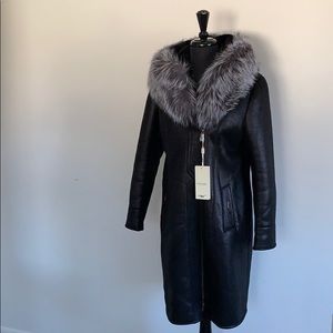 Coat Shearling Style w/Real Fur Collar NWT Euro 48